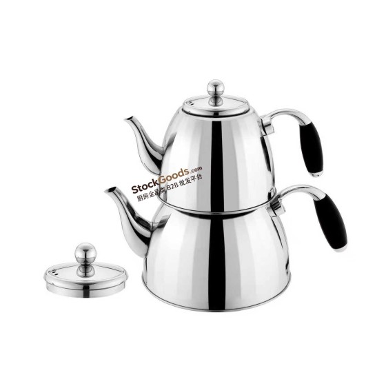 1.0L/2.0L Silver Clad Bottom Stainless Steel Double Layer Teapot, Zinc Alloy Handle, 0.45MM 201 Grade
