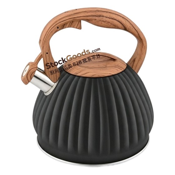 3.0L Vertical Rib Pumpkin Shape Stainless Steel Whistling Kettle, Black