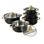 Black 5-Piece 18-26cm Stainless Steel Pot Set, Golden Handle & Golden Knob, Glass Lid Soup Pot