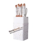 Ensemble 7 couteaux cuisine chef motif marbre, support et ciseaux de cuisine