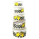 Enamel Food Storage Bowl 5Pcs Set 10/12/14/16/18cm, Food Grade Plastic Lid, Multiple Patterns Available