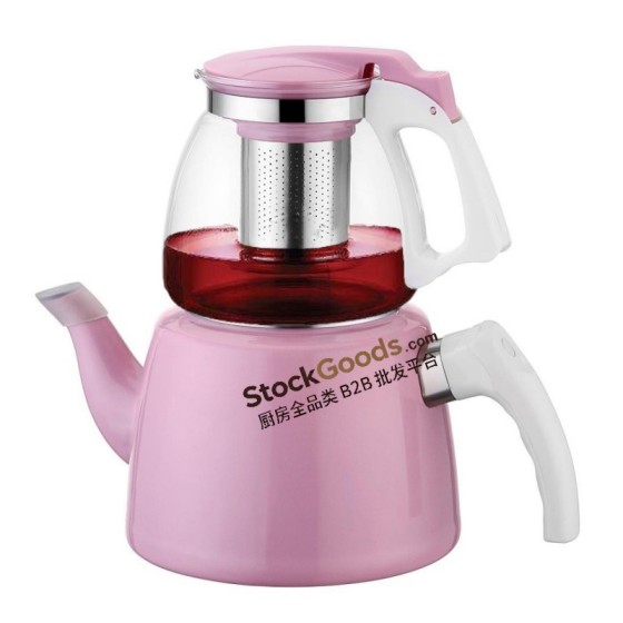 High Quality 0.9L Glass Teapot + 2.0L Enamel Kettle Twin Set, Multi Colors Available