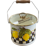 18/20/22cm Enamel Storage Bucket With Lemon Checkered Pattern, Glass Lid, Wooden Handle, Golden Rim, Rice Milk Canister