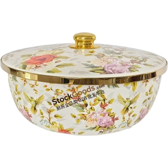 29cm Premium Enamel Basin with Lid, Gold Rim, Gold Knob, Bottom with Logo, Multiple Colors Available