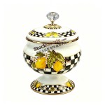 High Quality Enamel Candy Jar, Golden Rim, Golden Knob, Multiple Patterns Available