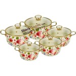 High-grade Enamel Pot with Glass Lid & Golden Handle, Sizes 18/20/22/24/26cm