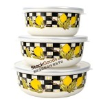10cm/12cm/14cm 3 pcs Lemon Decals Enamel Storage Bowl With Plastic Lid
