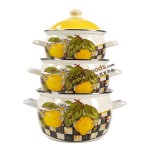 22/24/26cm High Quality Lemon Decals Enamel Apple Shape Casserole Pot With Colorful Lid And Enamel Hollow Handles
