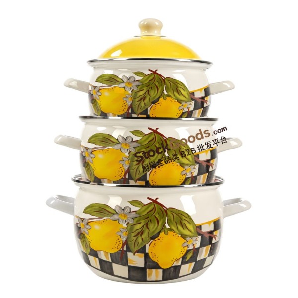 22/24/26cm High Quality Lemon Decals Enamel Apple Shape Casserole Pot With Colorful Lid And Enamel Hollow Handles