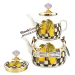 GüzelEmaye Lemon Decals 1.0L/2.5L Luxury Enamel Teapot Set, Golden Crystal Knob Lid & Handle With Golden Rim