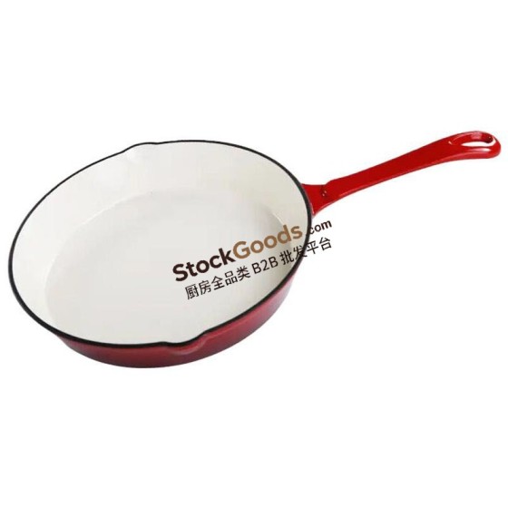25CM Hot Sale Cast Iron Enamel Flat Frying Pan Long Handle Grill Pan Skillet Thickened Enamel Cast Iron Cookwares Set, Net Weight 1.1KG, 2 Colors Available