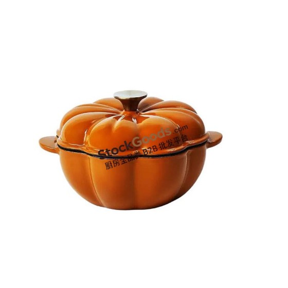 18CM Enameled Cast Iron Pumpkin Shaped Dutch Oven, 0.9L, Net Weight 2.2KG, 5 Colors Available