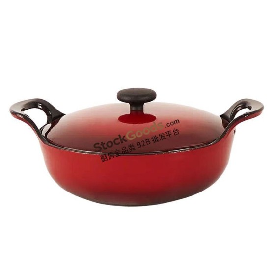 22cm Cast Iron Pot, 1.8L Black Interior Enamel Dutch Oven with Two Handles & Lid, 4 Colors Available