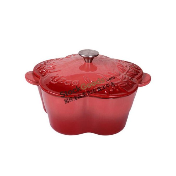 20CM Enameled Cast Iron Embossed Flower Dutch Oven, 1.8L, Net Weight 3.1KG, 3 Colors Available