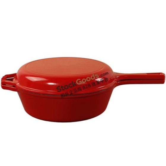 26CM Multifunctional 2 in 1 Non-stick Cast Iron Skillet Enameled Cast Iron Crock Pot with Frying Pan Lid,2 Colors Available