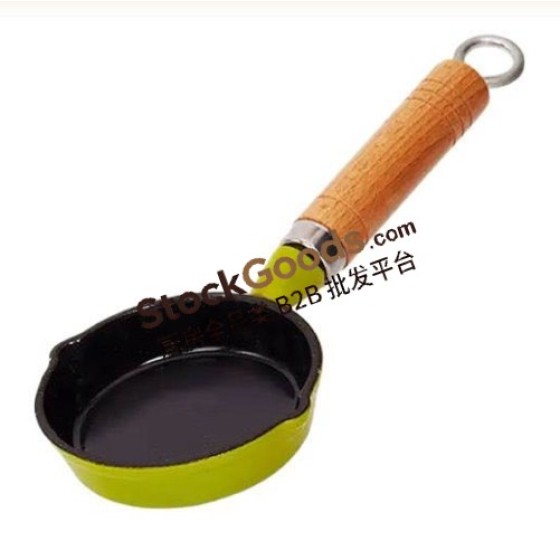 10cm Cast Iron Skillet with Wooden Handle, Flat Bottom Mini Egg Frying Pan for Omelette Pancake, 5 Colors Available