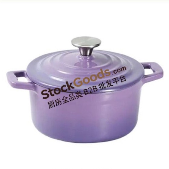 14cm Cast Iron Enameled Casserole Pot, 0.8L Non-Stick Cookware with Lid & Two Handles, 6 Colors Available