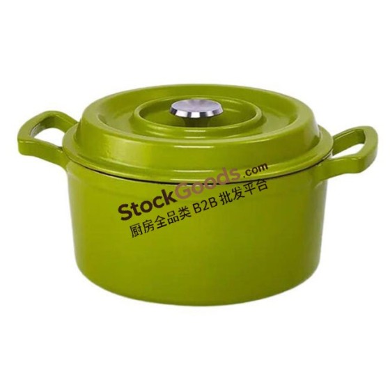18cm Cast Iron Enameled Casserole Pot, 1.8L Non-Stick Cookware with Lid & Two Handles, 2 Colors Available