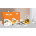 1200ml Clear Vertical‑Striped Glass Water Pitcher Set with 4Pcs 220ml Clear Glass Cups, Ordinary Glass Lid, Clear Handle