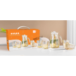 5‑Pcs Amber Hammered Glass Water Set,1200ml Pitcher with 4Pcs 220ml Amber Glass Cups,Home Juice Pitcher Color Box Set