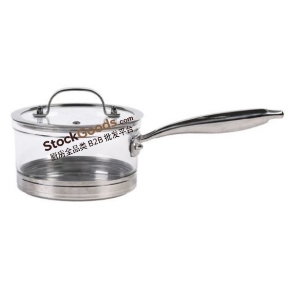 Borosilicate Glass Milk Pan with Glass Lid, Stainless Steel Handle & Knob, SUS304 Clad Bottom, 4 Sizes Available, Induction Cooker Compatible