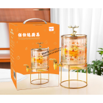 2.6L Strawberry Pattern Glass Drink Dispenser with Glass Lid & Stainless Steel Stand
