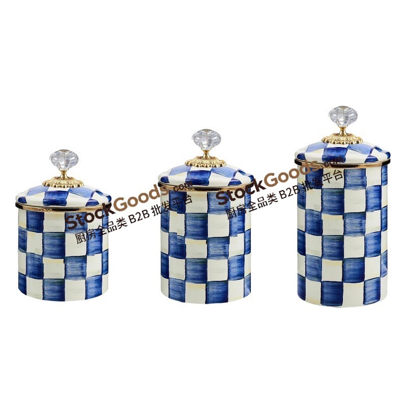 GüzelEmaye Enamel Storage Jar 3‑Piece Set, Gold Rim Tea & Sugar ...