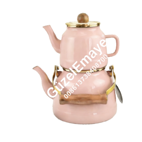 GüzelEmaye 1.0L/2.5L Luxury Enamel Teapot Kettle Set With Colors Wooden Knobs & Handle And Golden Rim